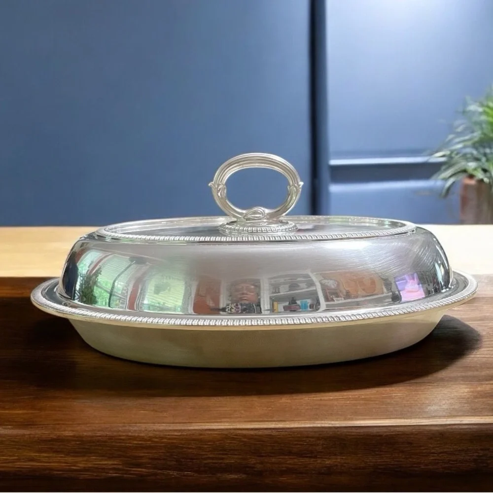 Vintage EPNS Silver Plated Covered Serving Dish England Oval Buffet Server